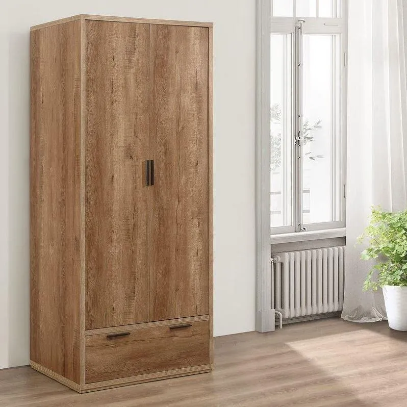 Stockwell - Rustic 2 Door Combination Wardrobe - Oak - Wooden - Happy Beds