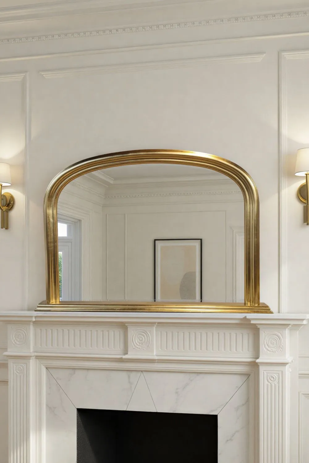 Yearn Mirrors Overmantle Arched Contemporary Mirror Gold 112(w)x77cm(h) in Metallic Gold