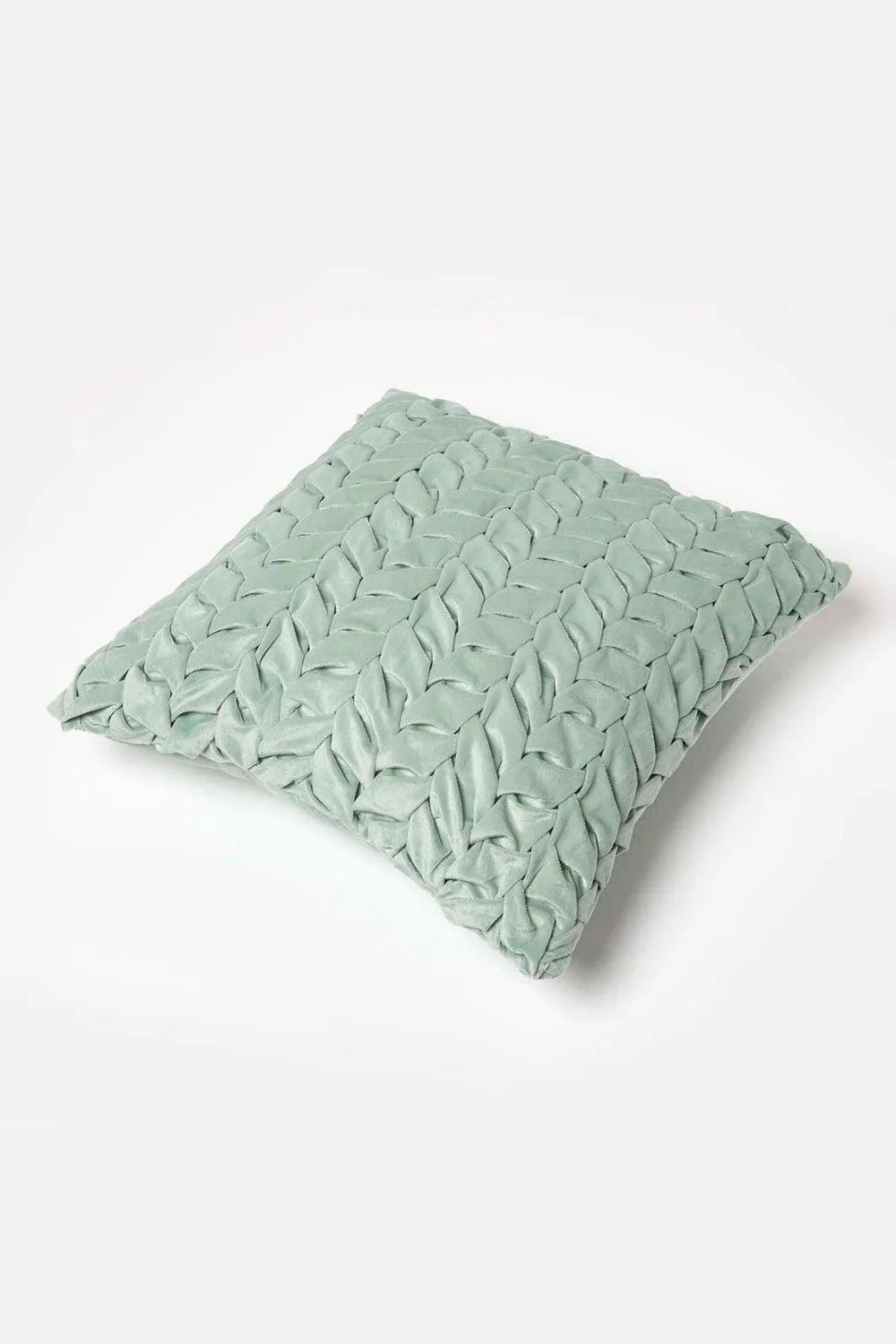 Homescapes Grace Pleated Velvet Cushion in Green 5