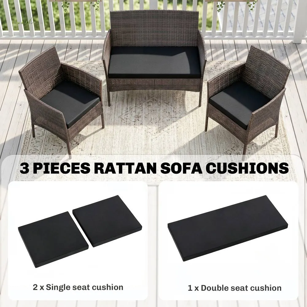 OUTSUNNY 3PCs Rattan Garden Seat Cushions Pads for Patio Furniture Black 4