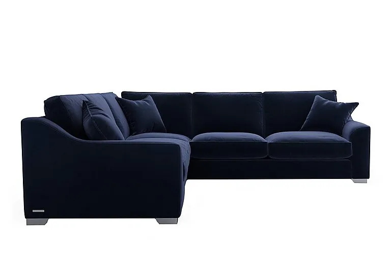 Isobel Large Fabric Corner Fibre Fill Sofa - Midnight Indigo with Chrome Feet
