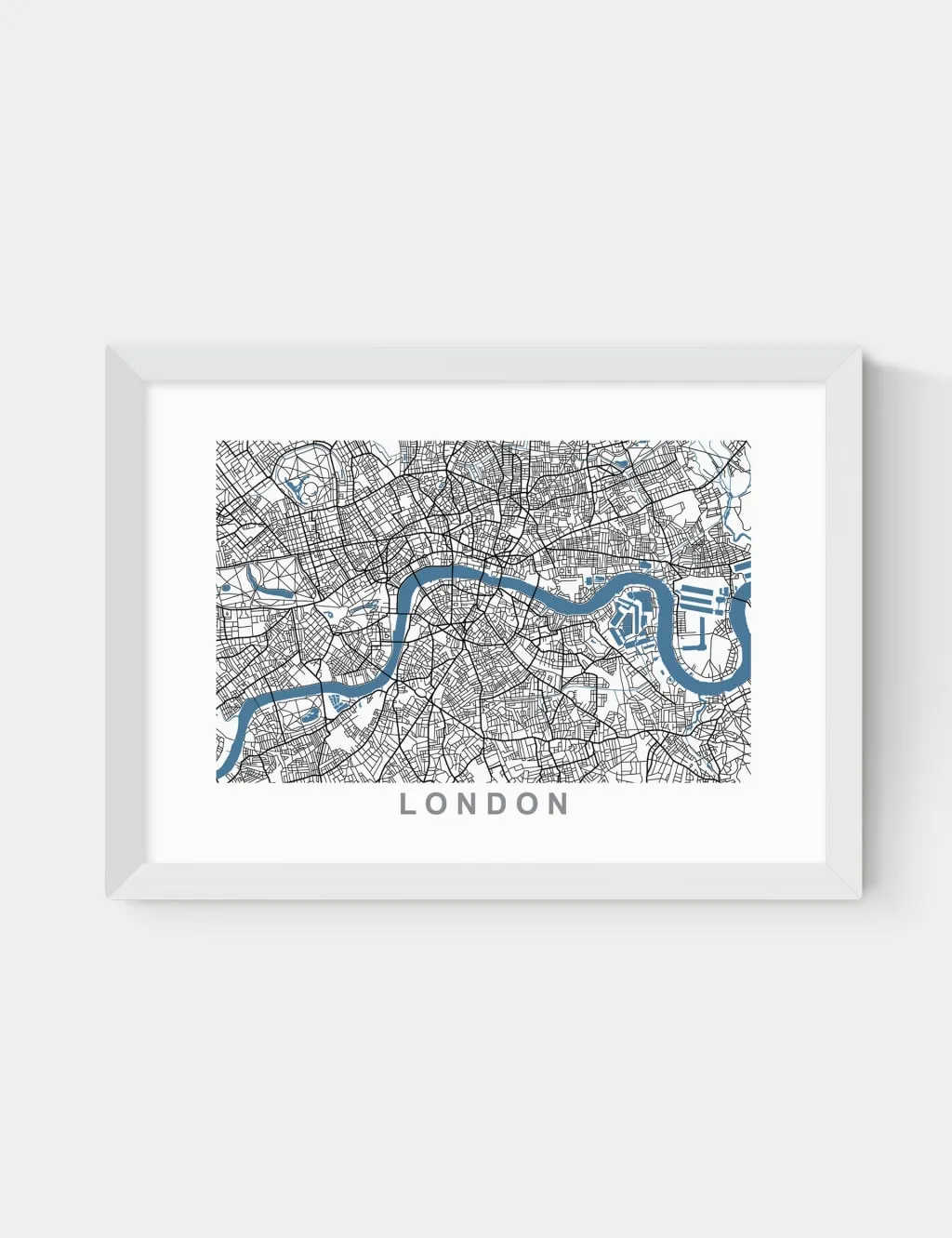 East End Prints London Map Framed Art White