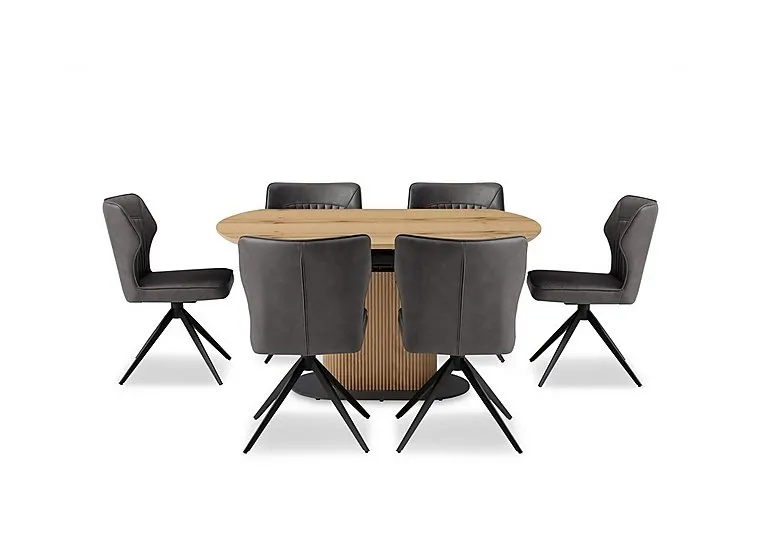 Jayden Swivel Extending Dining Table and 6 Faux Leather Swivel Chairs - Dark Grey