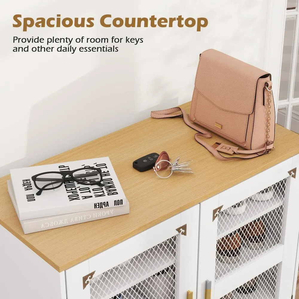 Costway Wooden 5-Tier Shoe Cabinet Modern Shoe Storage Organizer w/Glass Doors in White 5