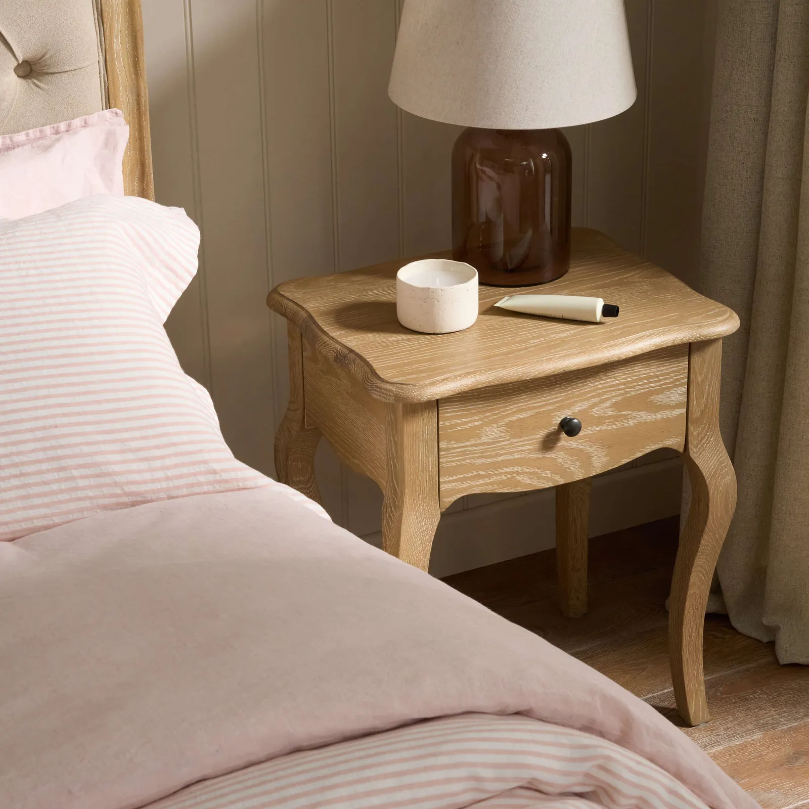 Sienna Beau 1 Drawer Bedside, Weathered Oak