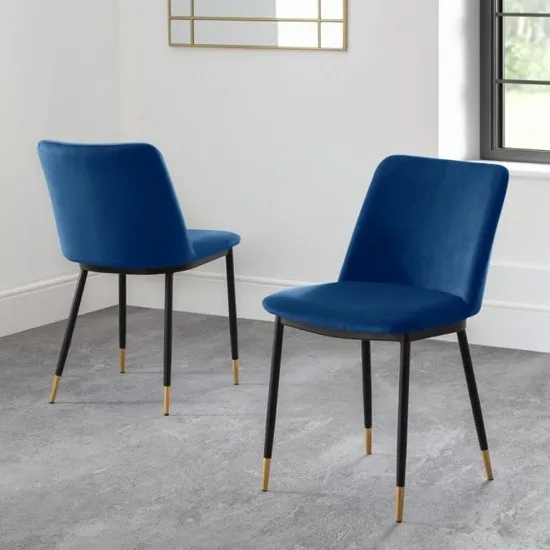 Dusseldorf Blue Velvet Upholstered Dining Chairs In Pair