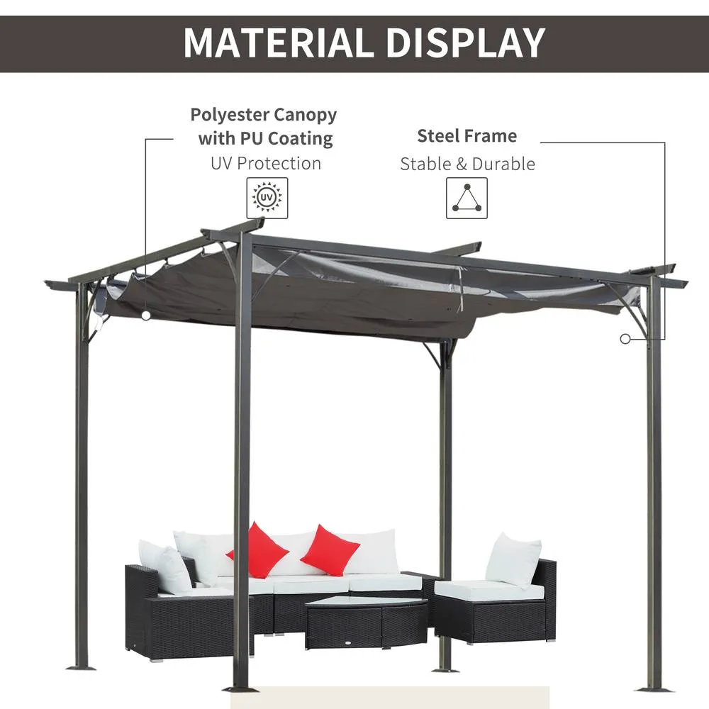 OUTSUNNY 3x3m Outdoor Pergola Metal Gazebo Porch Awning Retractable Canopy in Grey 4