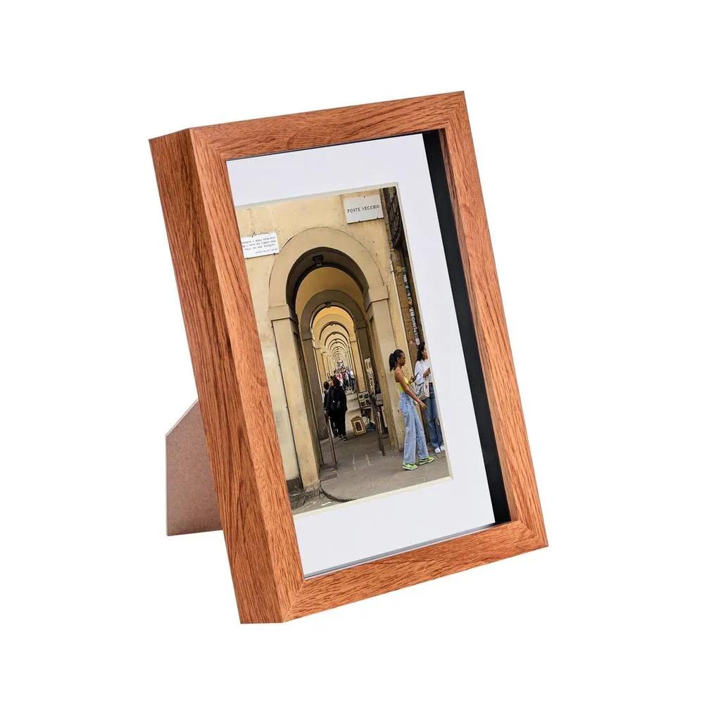 Nicola Spring 3D Box Photo Frame with 4" x 6" Mount - A5 (6" x 8") - White Mount in Dark Brown
