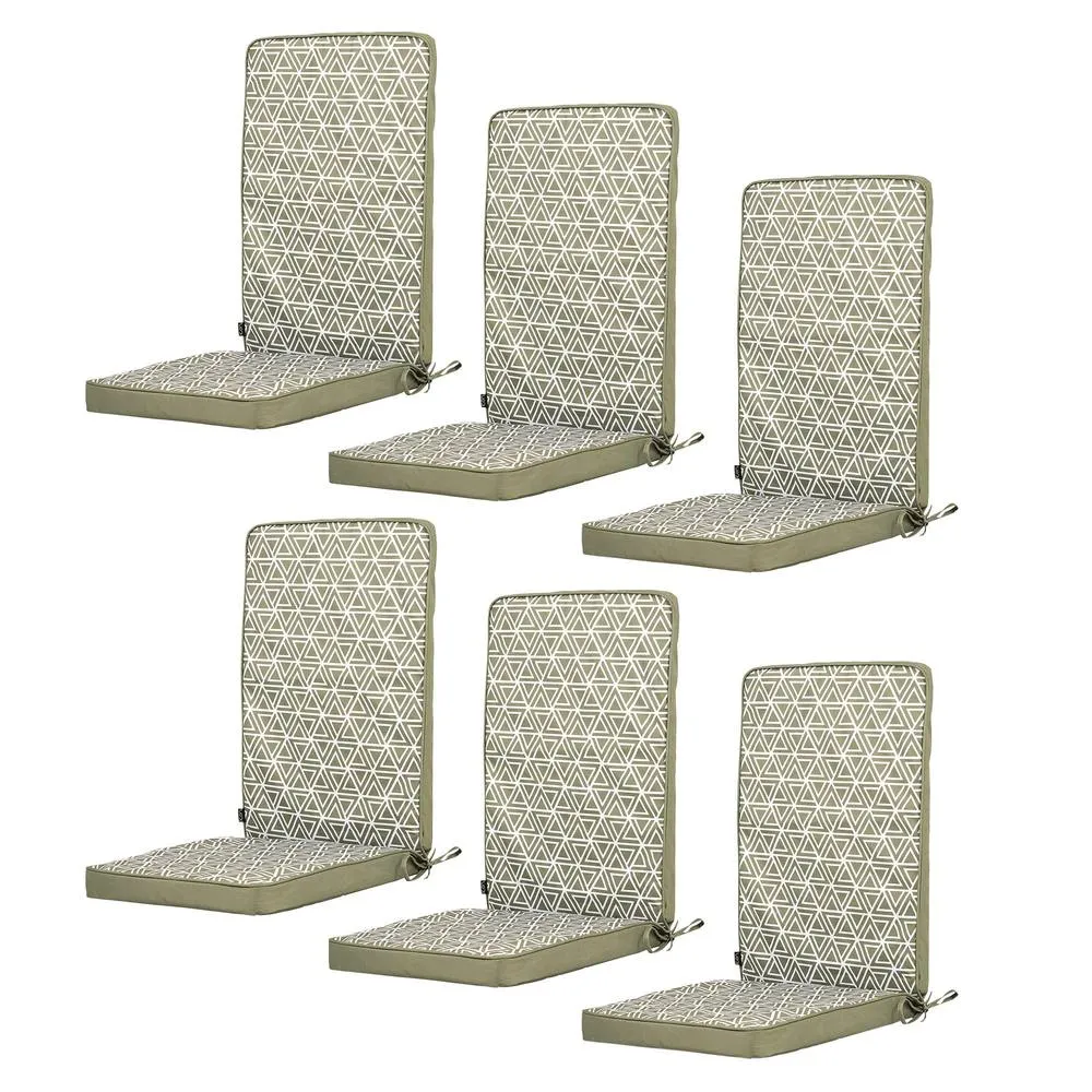 icon 6-Pack Outdoor Garden Seat Pads, Geometric Pattern in Olive