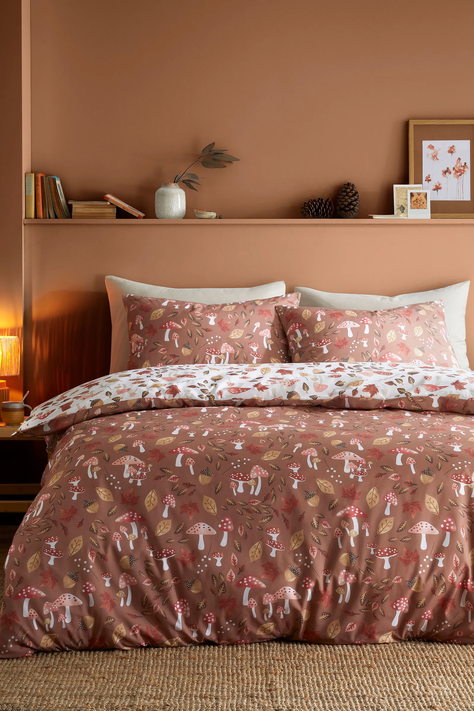 Fusion 'Woodland Dreams' Autumnal Print Reversible Duvet Cover Set in Natural 1