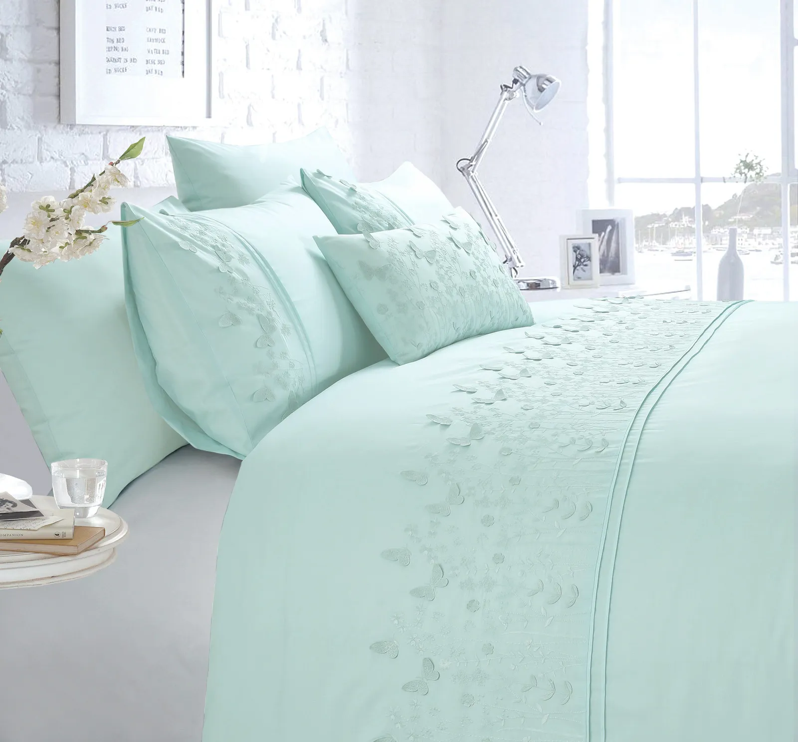 Rapport Home Papillon Polycotton Duvet Cover Set with Pillowcase in Duck Egg Blue