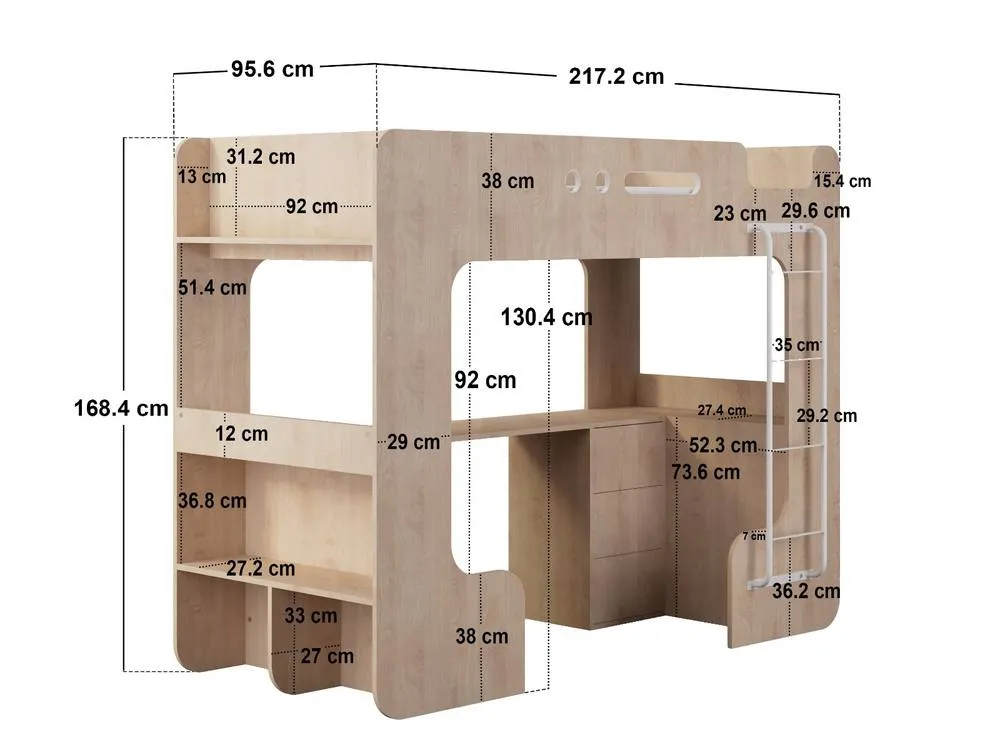 Flair Jaxx High Sleeper with Desk Oak in Light Oak 5