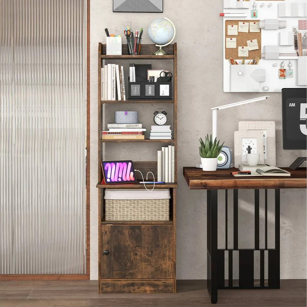 Costway 6-Tier Nightstand Bedside Tables Tall Night Stands w/ Charging Station in Brown 6