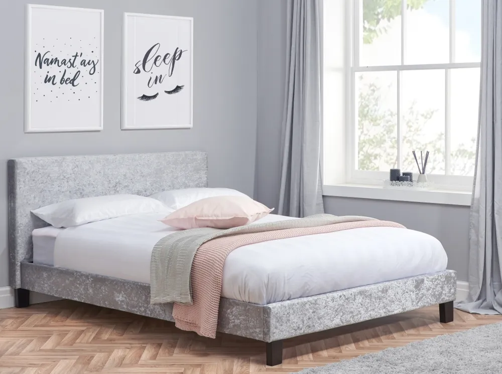 Berlin Steel Crushed Velvet Fabric Bed - 3ft Single