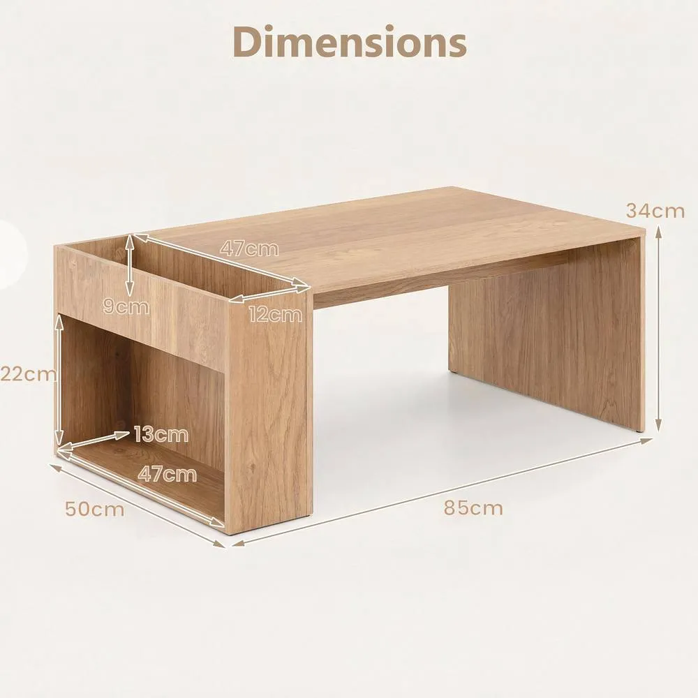 Costway Coffee Table 85cm Coffee Table with Double-Layer Storage Space in Tan 2