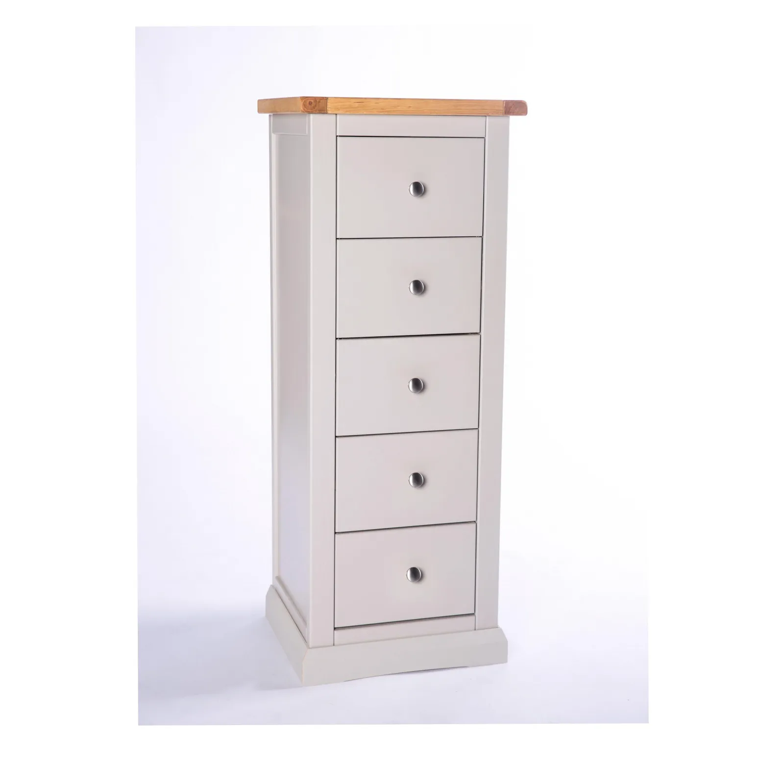 Cabinet Bits Loreo 5 Drawer Narrow Chest of Drawers Chrome Knob in Light Grey 2