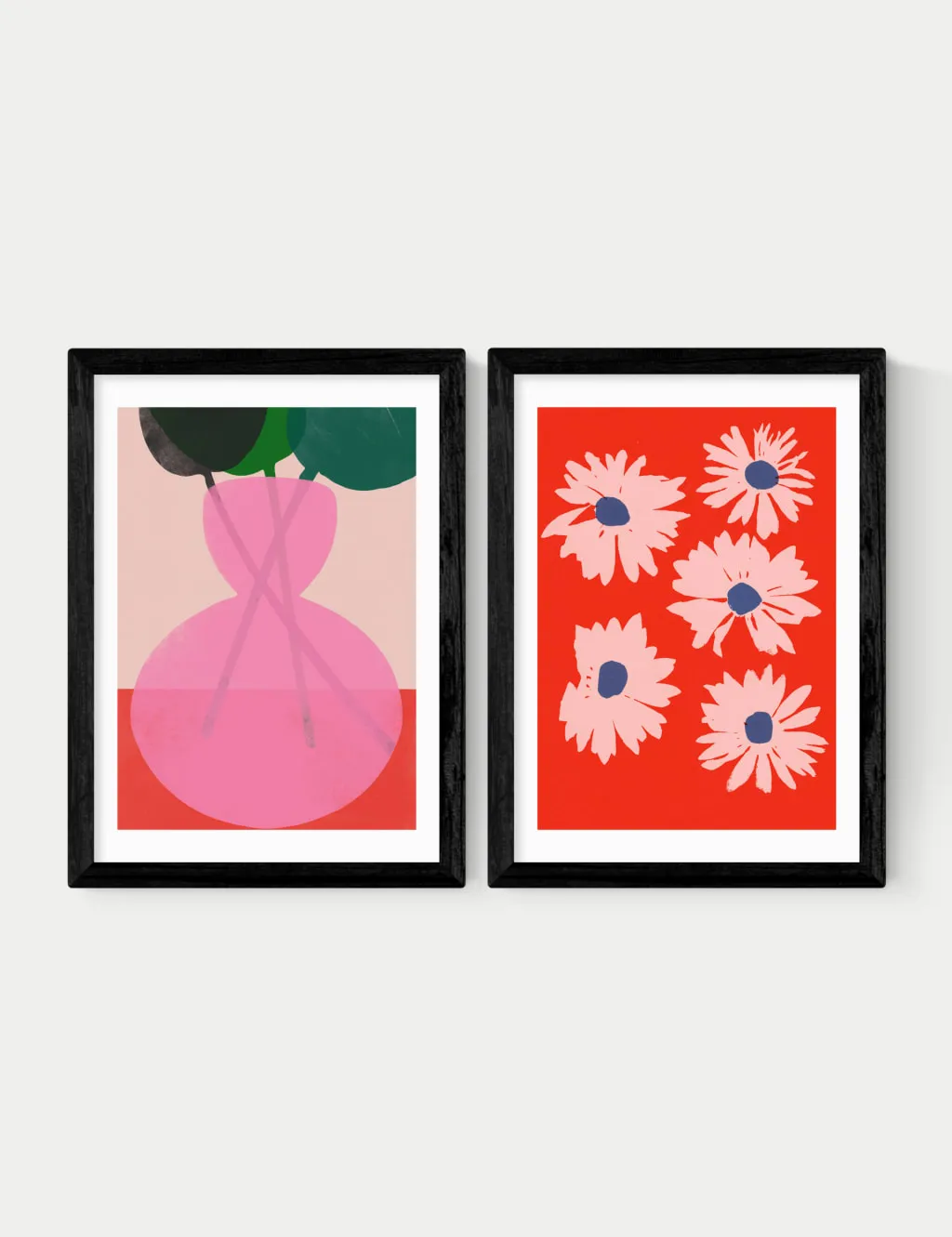 East End Prints Red & Pink Floral Twin Set Framed Art Black
