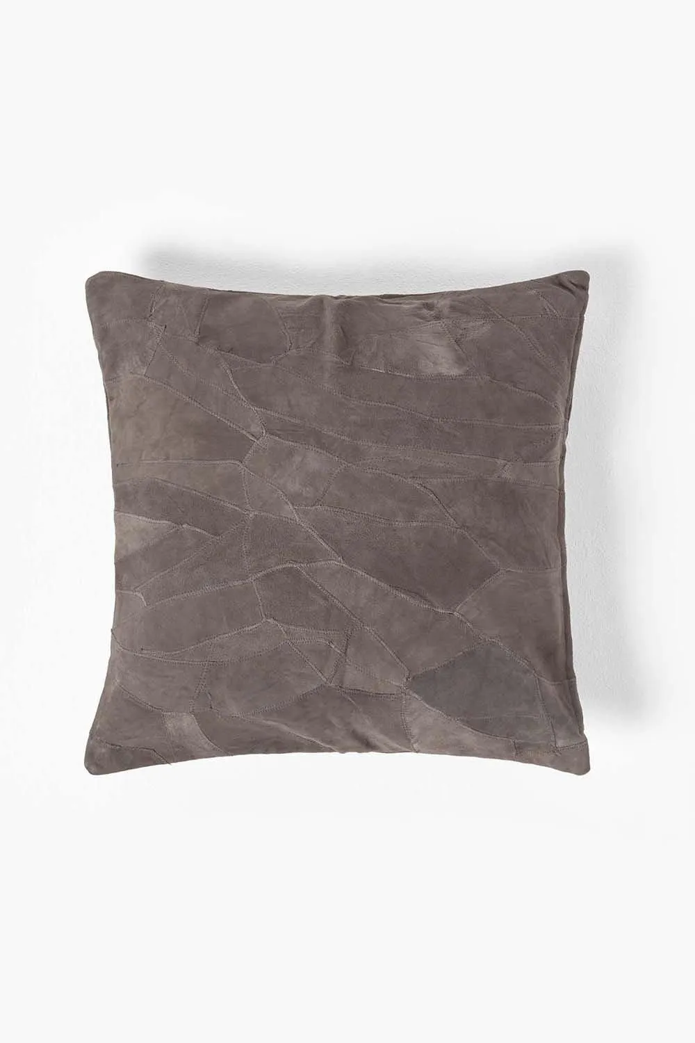 Homescapes Real Leather Suede Cushion with Feather Filling in Grey