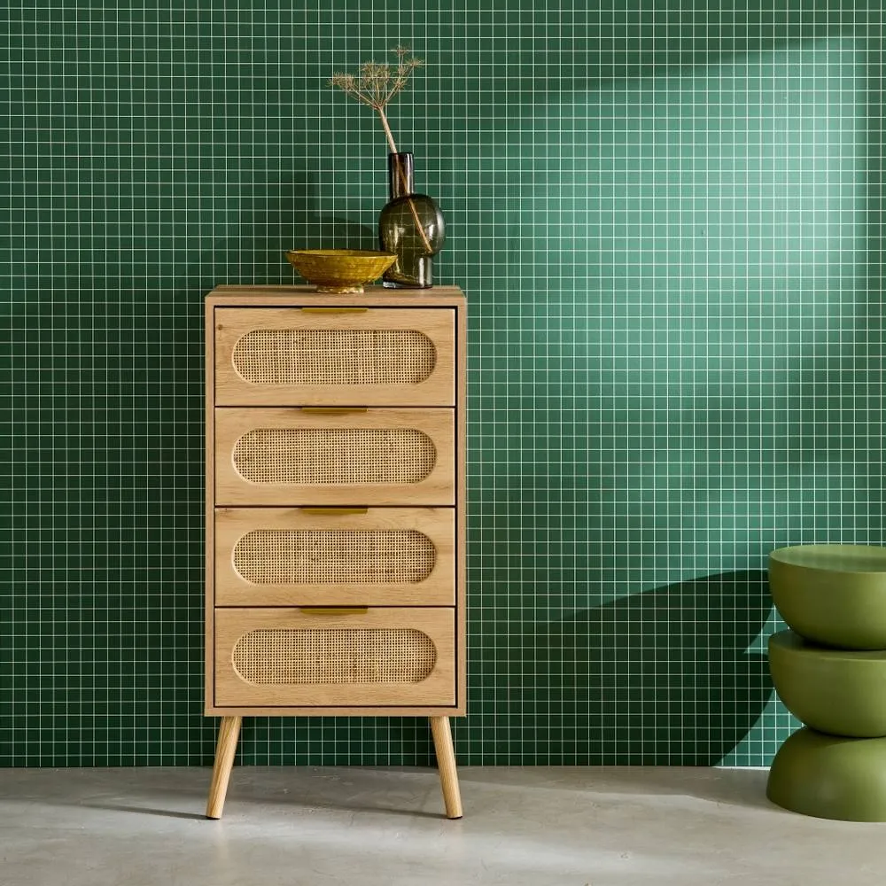 sweeek Wood & cane effect 4-drawer chest in Beige