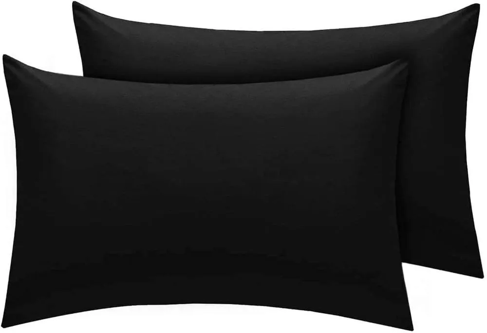 Homes-Linen Luxury Percale Polycotton Housewife Pillowcases 50x75cm Pack of 2 in Black
