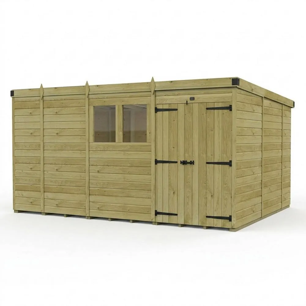 Buttercup Farm 13ft x 10ft Pent Garden Shed Double Door With Windows - Timber in Brown