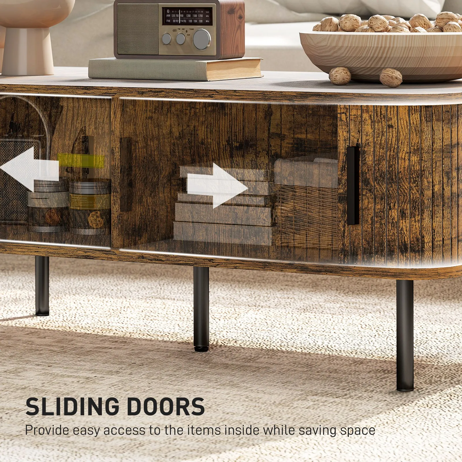 HOMCOM Coffee Table with Storage & Sliding Doors for Living Room in Brown 5