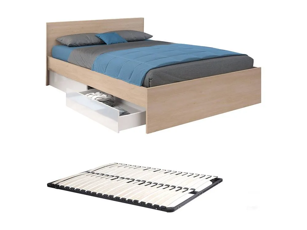 Vente-unique Bed With 2 Drawers 160 X 200 Cm - Colours: Natural & Shiny White + in Light Oak 2