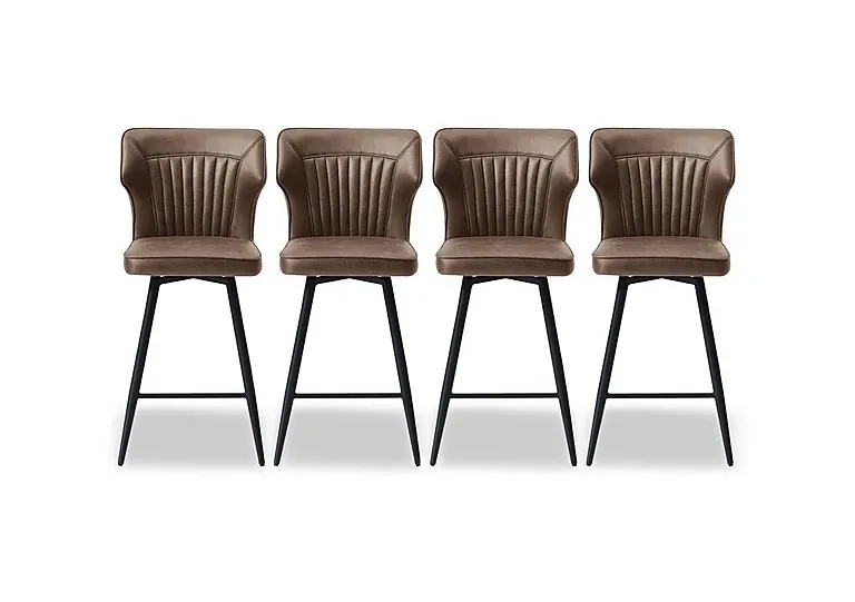 Jayden Set of 4 Faux Leather Swivel Bar Stools - Light Brown