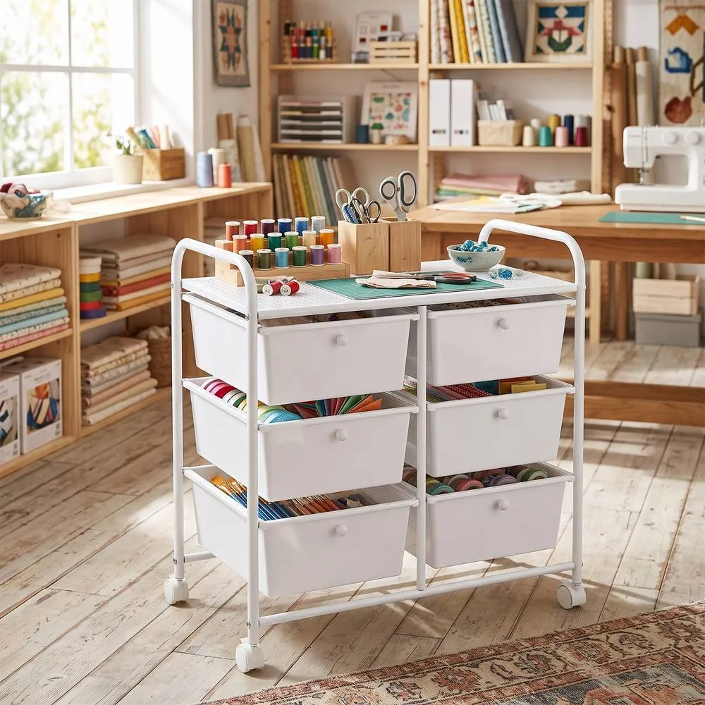 Costway 6-Drawer Rolling Cart Storage Cart w/4 Universal Wheels in White 4