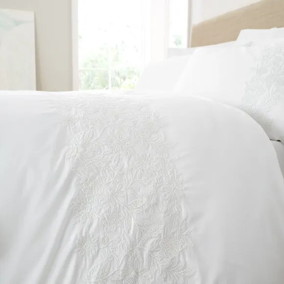 Bianca Floral Embroidery 200 Thread Count 100% Cotton Duvet Cover & Pillowcase Set 6