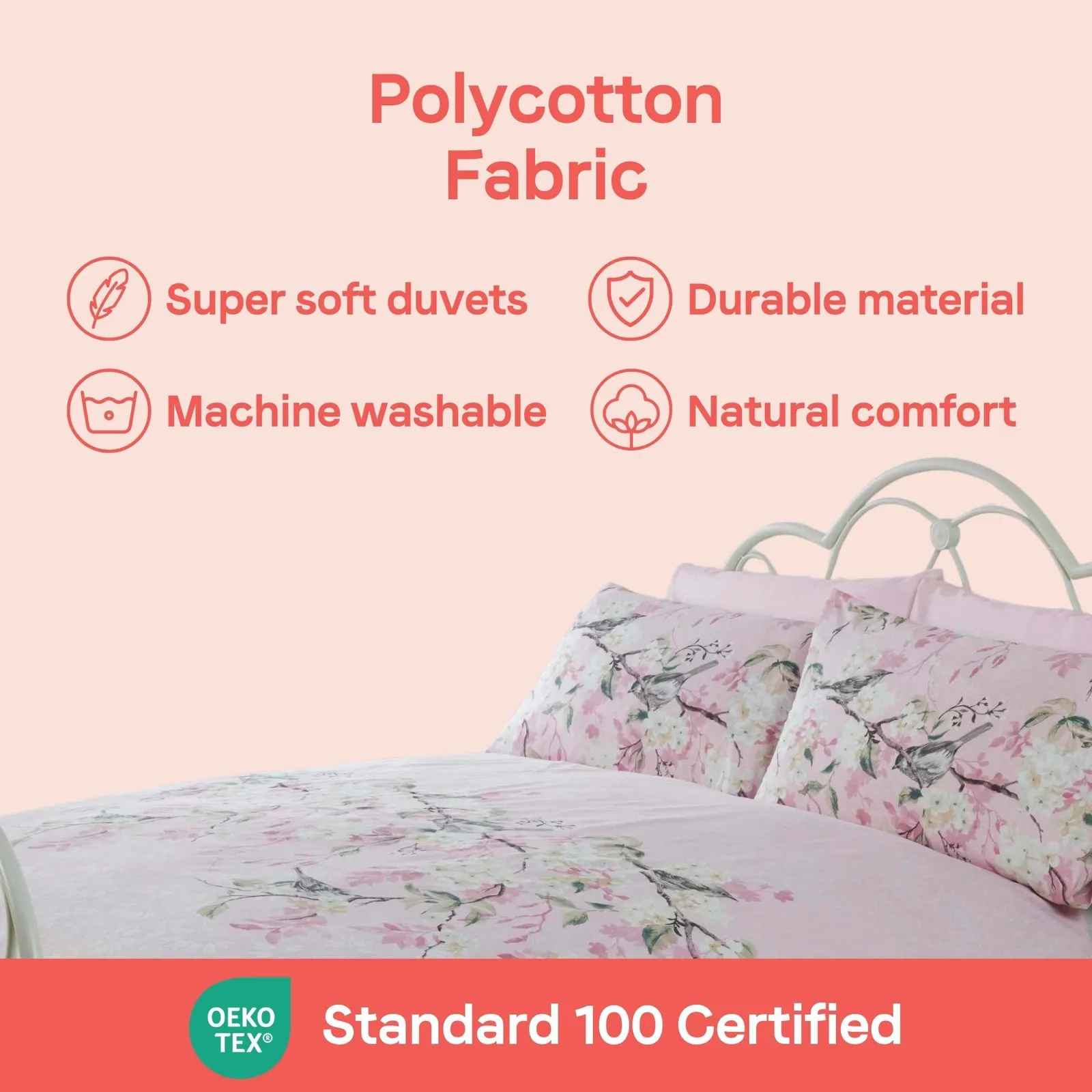 Rapport Home Eloise Floral Polycotton Duvet Cover Set with Pillowcase in Light Pink 6