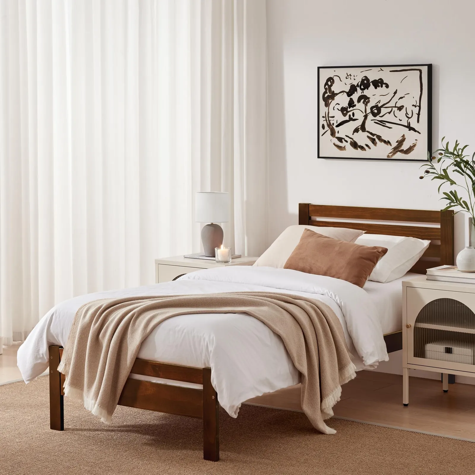 FurnitureboxUK Declan Solid Pine Single Bed Frame in Walnut