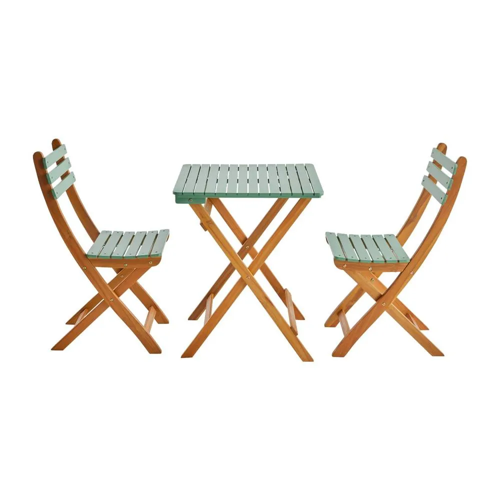 sweeek Acacia wood garden table, 2 folding chairs in Light Green 6
