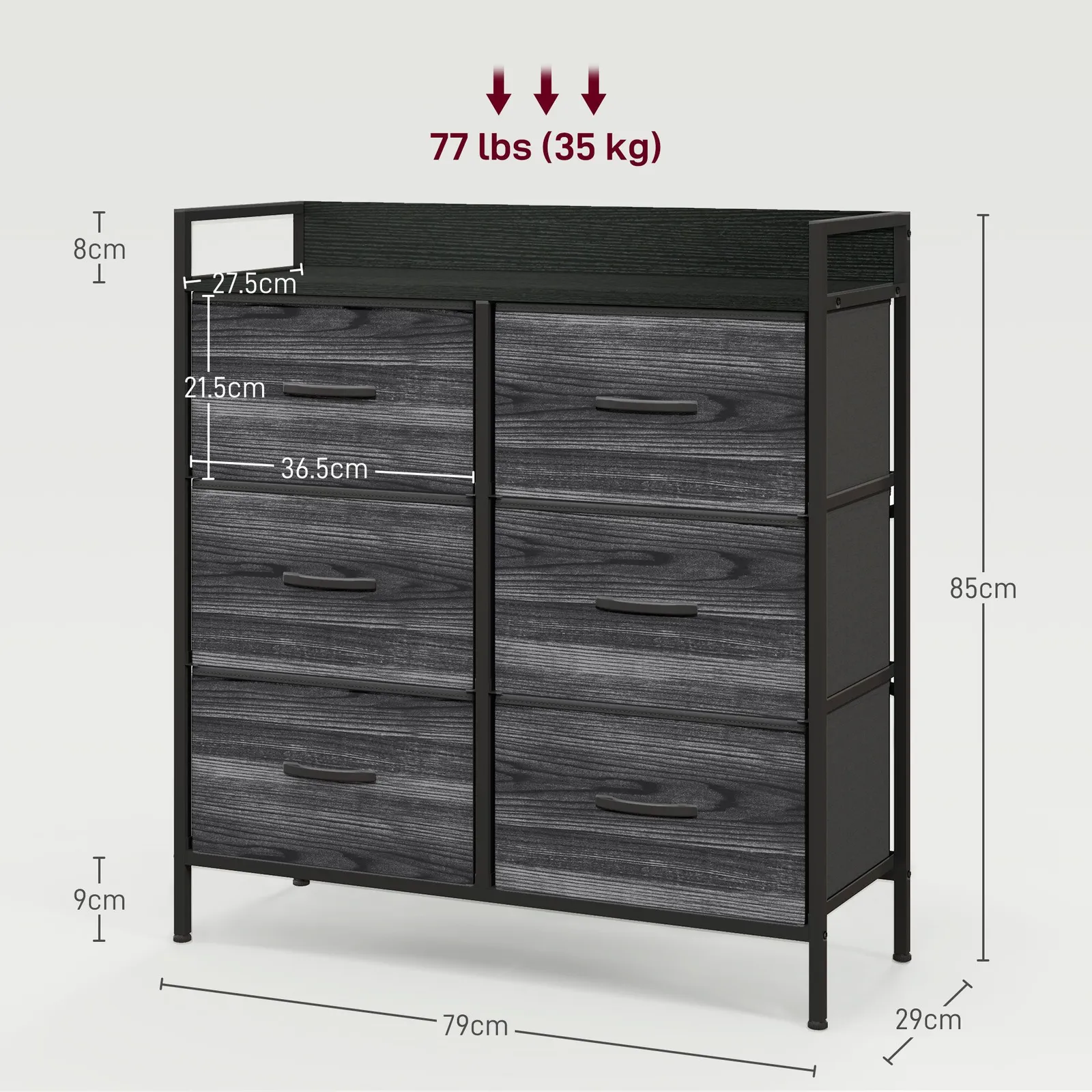 HOMCOM Bedroom Chest of Drawers 6 Drawer Dresser w/ Shelf, Black 3