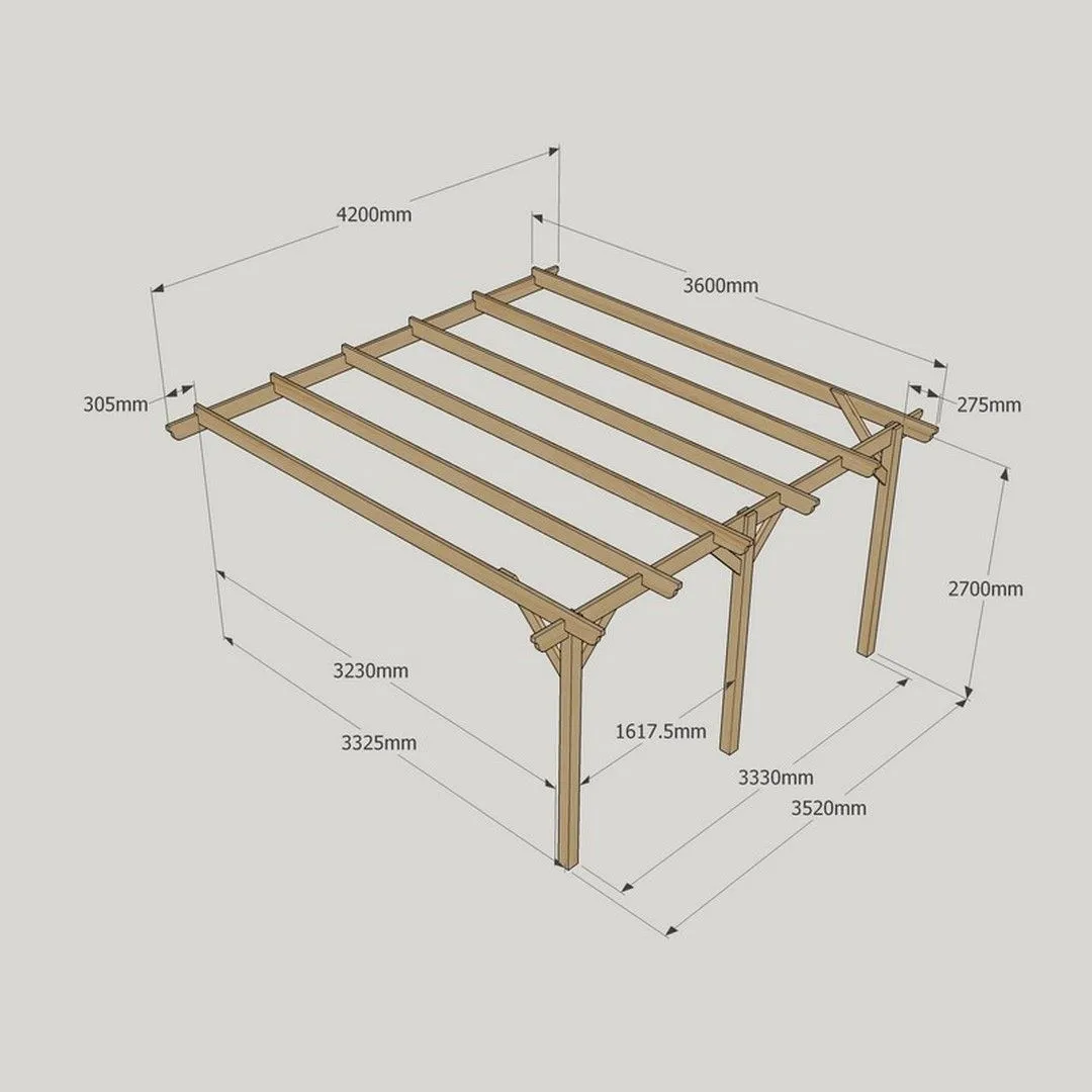Rutland County Garden Furniture Ltd Wall Mounted Garden Pergola 3 Posts, Wood, L360 x W420 x H270cm, Brown in Green 4