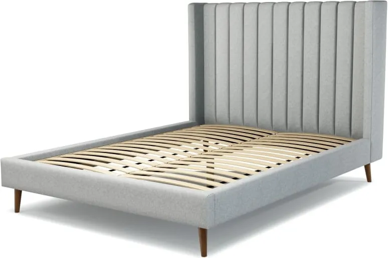 Cory King Size Bed, Wolf Grey Wool with Walnut Stain Oak Legs