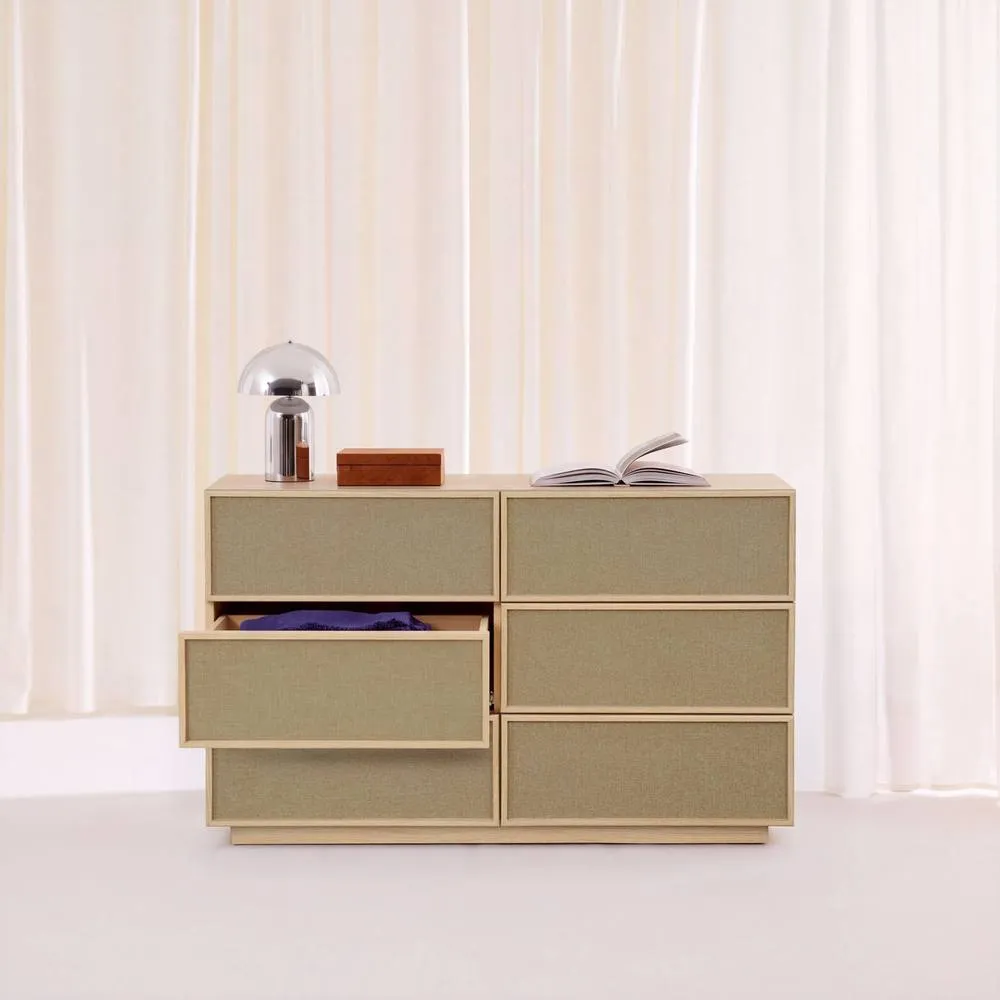 sweeek Chest of 6 drawers with wood decor & fabric in Beige 4