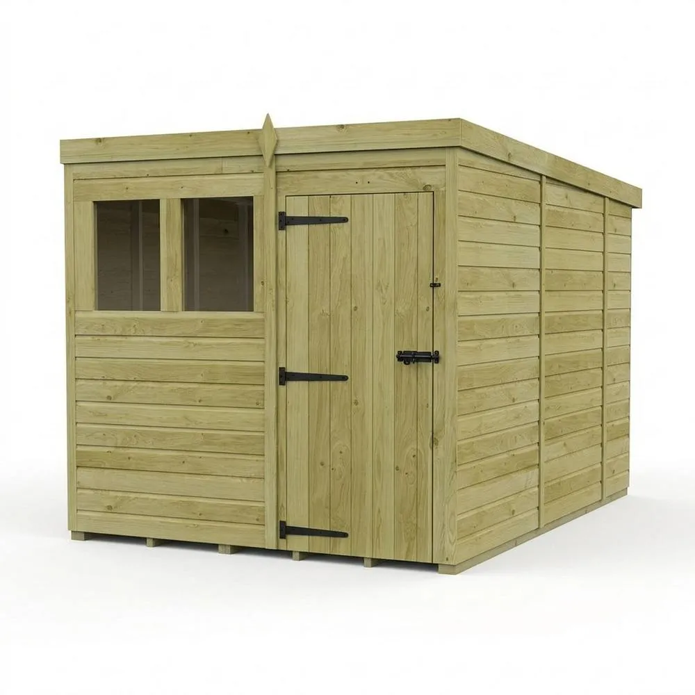 Buttercup Farm 7ft x 10ft Pent Garden Shed Single Door With Windows - Timber in Brown
