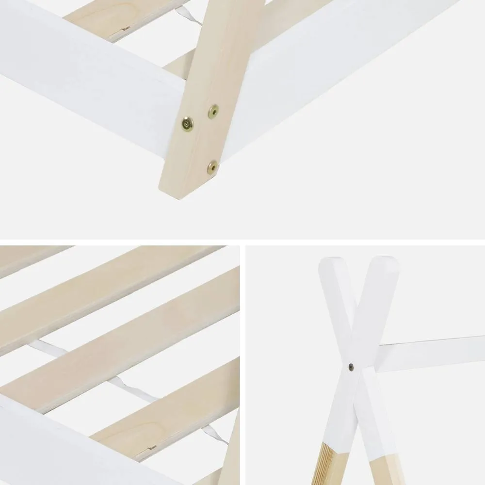sweeek Kid's teepee bed 90 x 190cm natural pine slatted base included in White 6