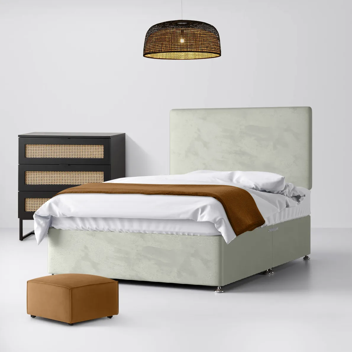 Cornell Plain Light Silver Velvet Fabric No Drawer Divan Bed - 4ft Small Double