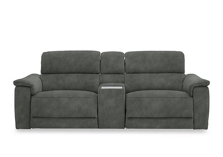 Genius Fabric 3 Seater Power Recliner Media Sofa with Power Headrests, Power Lumbar and Heated Seats - Dexter Moss