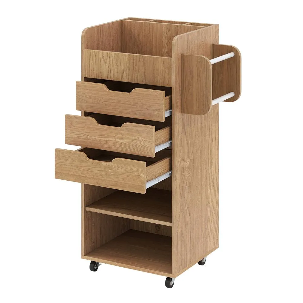 Costway Rolling Storage Cart Mobile Storage Cabinet with 3 Drawers in Natural 6