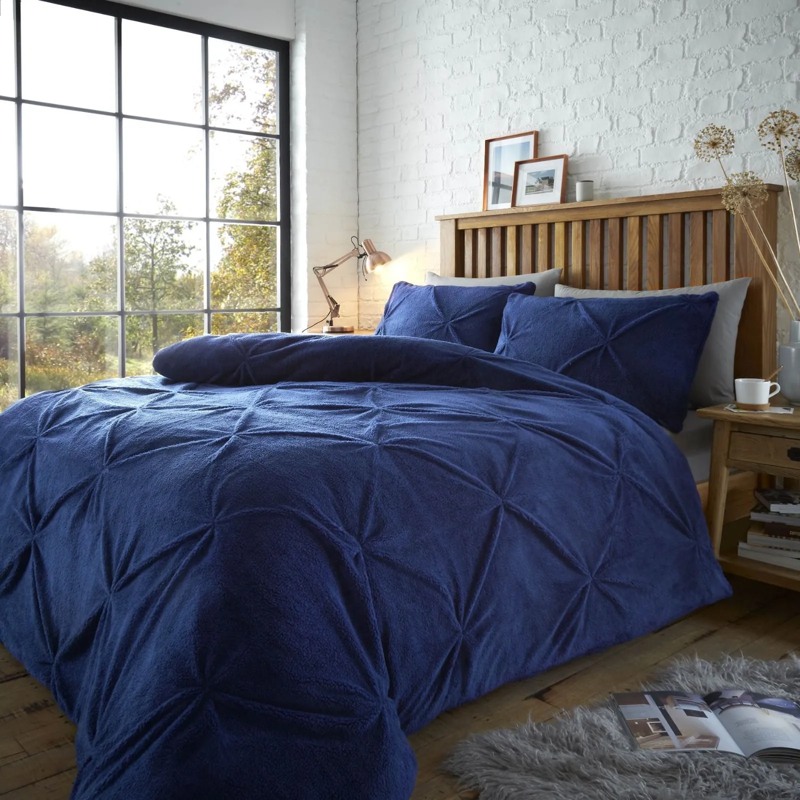Smart Living Teddy Chiswick Pintuck Duvet Cover & Pillowcase Set in Navy 2