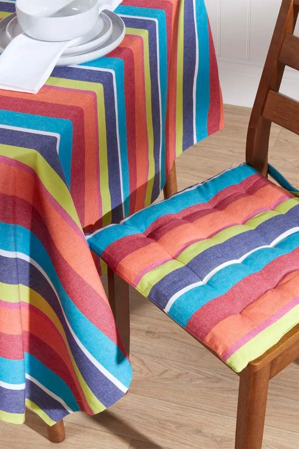 Homescapes 4 Pack Seat Pads Cotton Multi Striped Indoor Outdoor Garden Cushion, 40cm 2