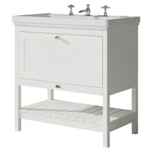 Bayswater Hartleigh Pointing White Traditional Freestanding Vanity Unit & 3 Tap Hole Traditional Recessed Basin - 800mm 2