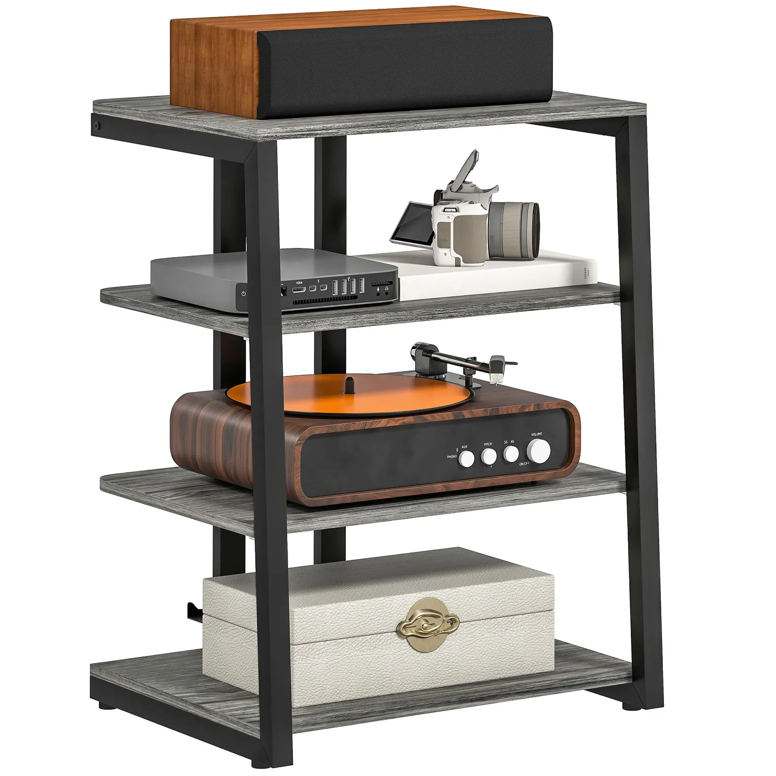HOMCOM HiFi Rack Stand w/ 4-Tier Record Player Stand Dark Grey 2