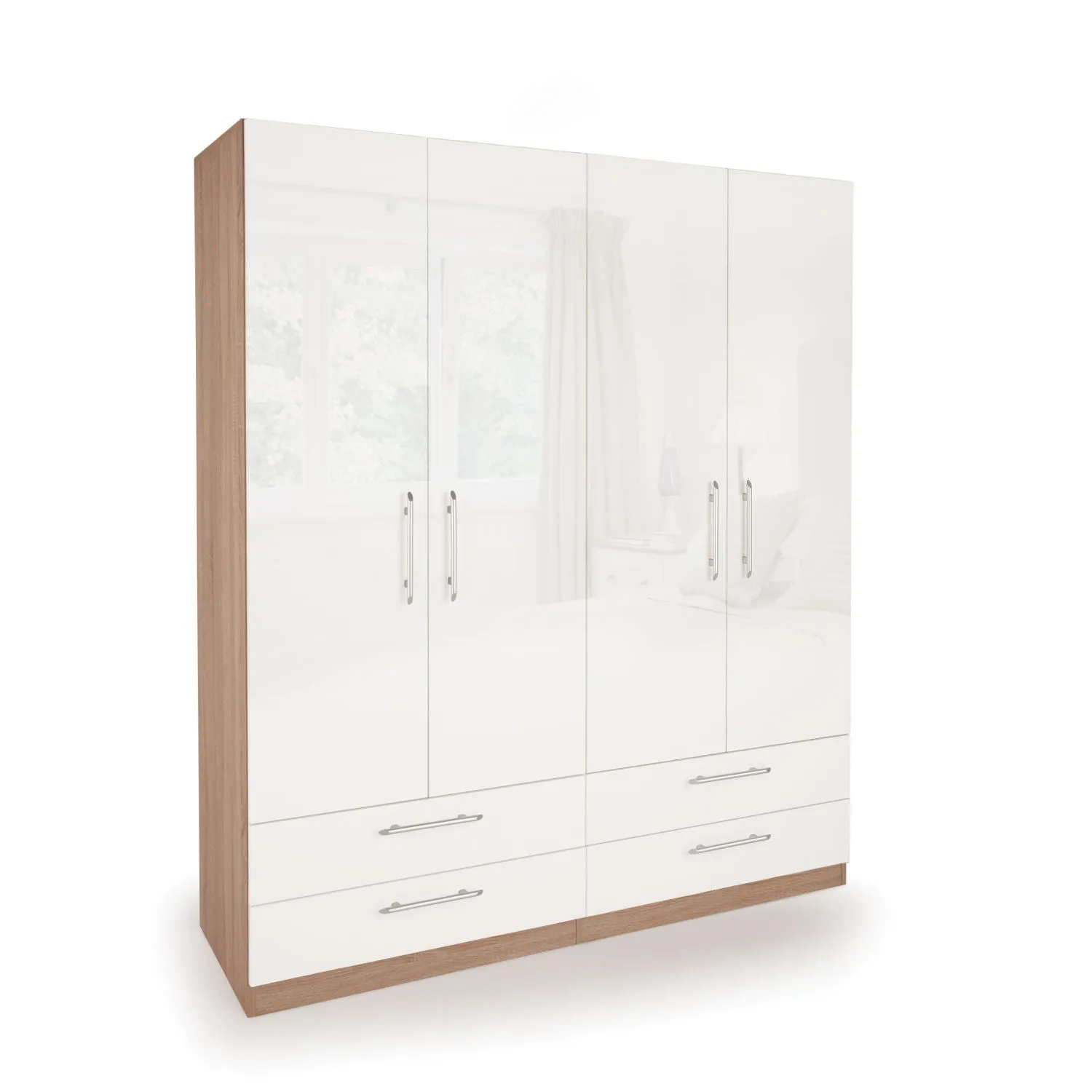 Kew High Gloss 4 Door 4 Drawer Wardrobe White and Brown