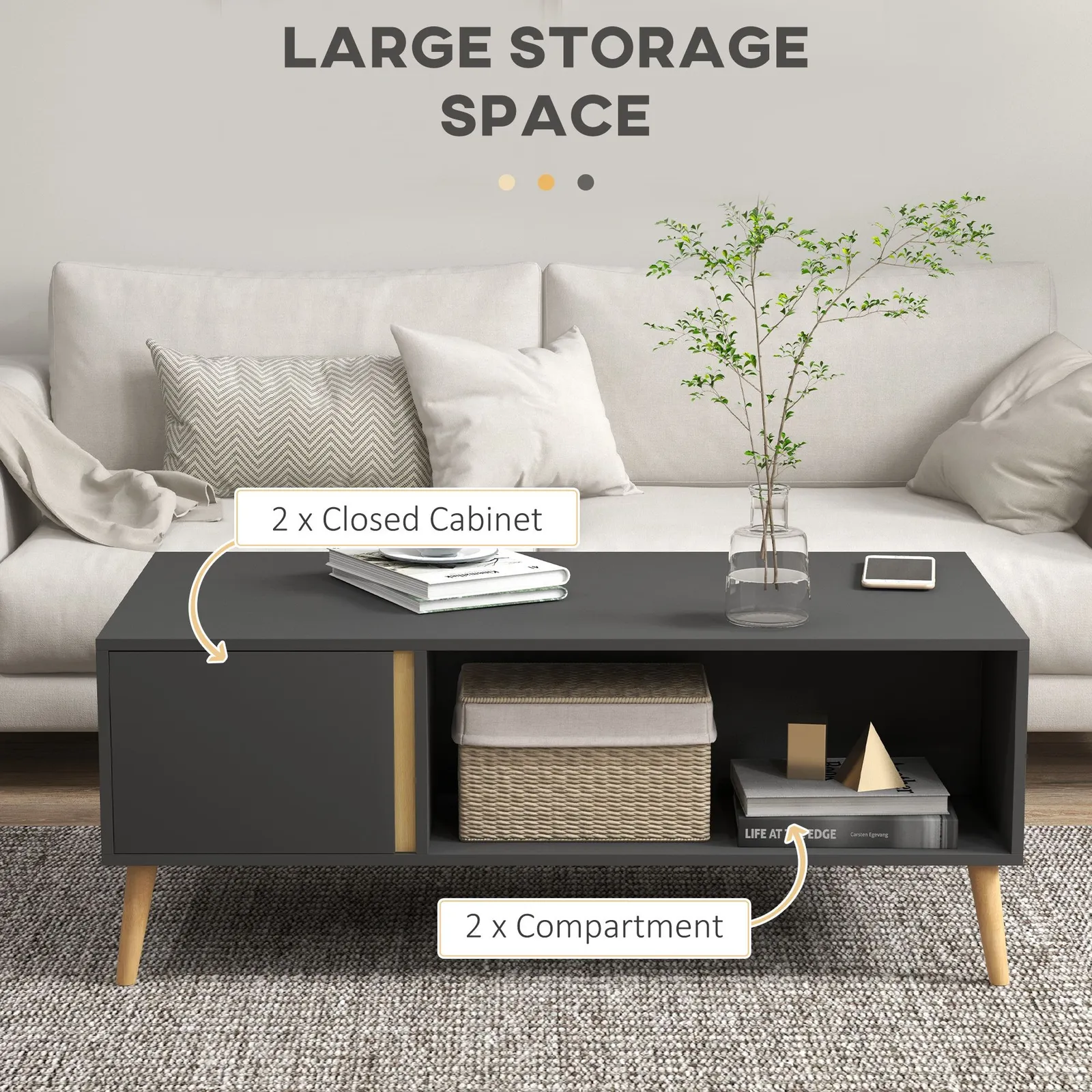 HOMCOM Coffee Table for Living Room Centre Table with Storage Compartments in Grey 5