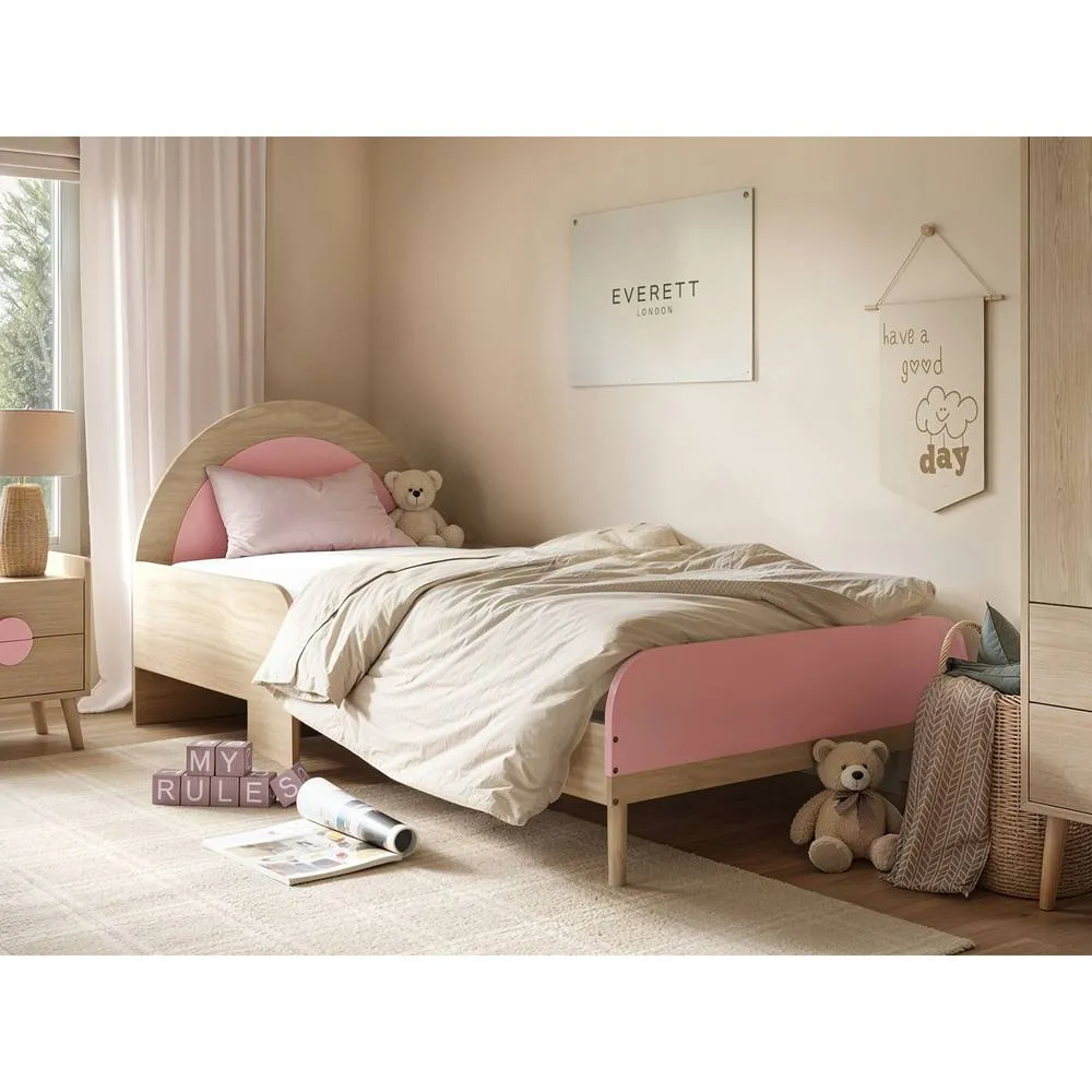 Flair Noah Single Curved Headboard Bed Oak in Pink