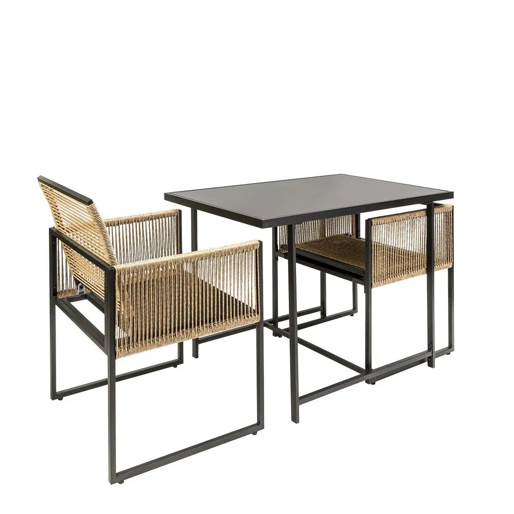 Nöa and Nani Jari Garden Table with 2 Armchairs in Black & Rattan 6